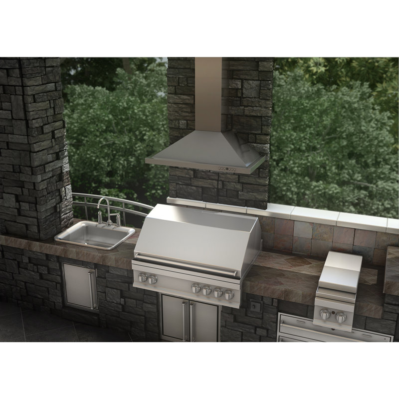 30" Wood 400 CFM Ducted Wall Mount Range Hood, Gray, 30" W