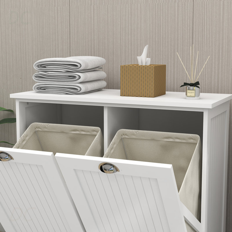 Armoire de trieur de linge à deux compartiments inclinable - blanc, buffet, Blanc