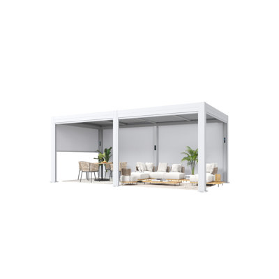 Pergola à persiennes motorisée 10 x 20 pi avec vidéo d'installation, énergie hybride solaire / USB, 4 écrans latéraux automatiques, toit imperméable et cadre en aluminium antirouille, lumières DEL à distance pour terrasse, patio et spa