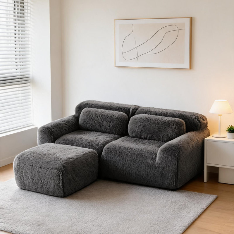 Chaise longue ergonomique en forme de L gris foncé avec oreiller 32D haute densité antidérapante pour chambre