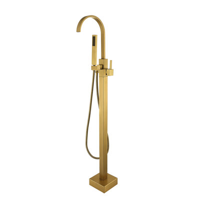 Robinet de baignoire autoportant avec douche à main - Métal haut, or brossé brillant dans l'unité de finition anticorrosion à main