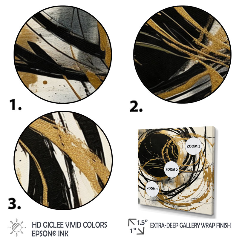Art noir et or noir du Chaos V - Peinture abstraite, art mural, 44" H x 44" W, Toile tendue, Sans cadre