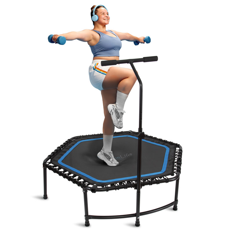 SereneLife Pro Aerobics Fitness Trampoline - Portable Gym Sports Trampoline with Adjustable Handrail 
