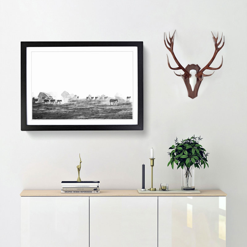 Zebras Roaming in Kenya in Abstract - Picture Frame Painting Print, 27cm H x 36cm W x 2cm D, Black Framed