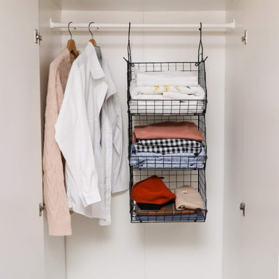 Fruit Baskets 3 Tier, Metal Hanging Storage Organiser for Wardrobe Clothes Shelves Fruit Shelf