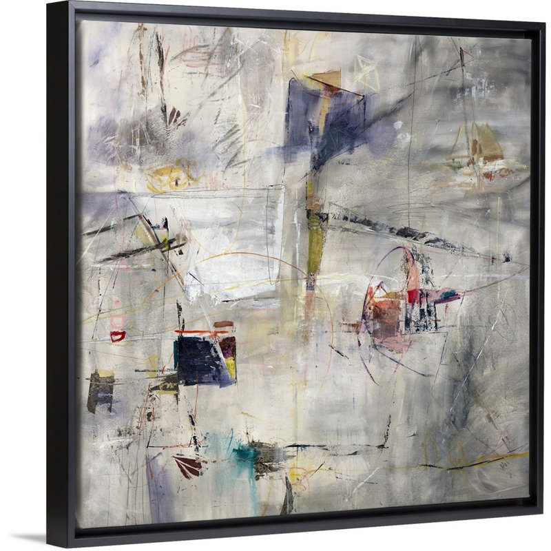 « camping », peinture sur toile, Cadre flottant noir, H 13,7 po x l 13,7 po x P 1,75 po