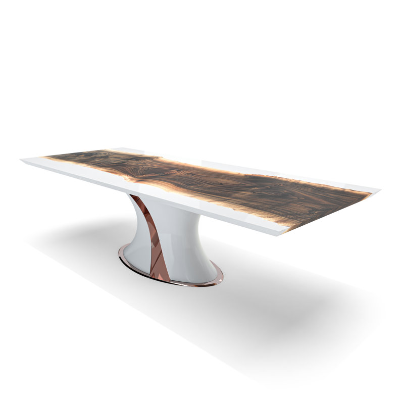 Melanios Walnut Wood Dining Table, White, White/Copper, 29.5"H x 120"L x 48"W