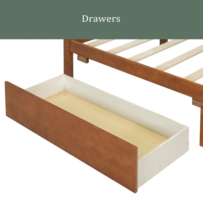 Lit simple en bois avec tiroirs, Noyer