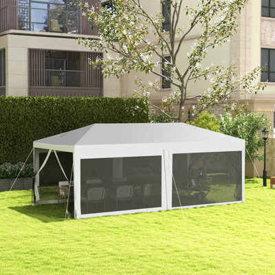 Outsunny 10' X 20' Party Tent, Outdoor Wedding Canopy & Gazebo With 6 Removable Sidewalls, Shade Shelter For Events, Bbqs