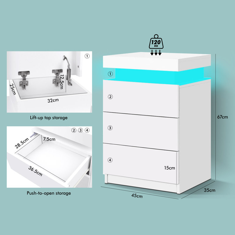 45 cm W Bedside Table, White