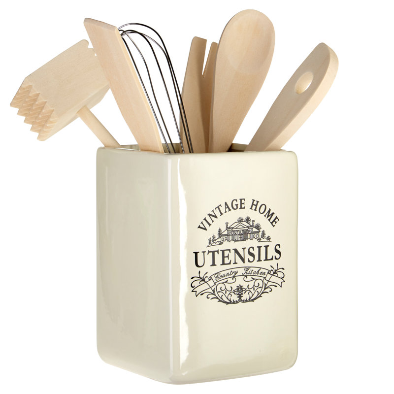 Ceramic / Porcelain Square Utensil Crock