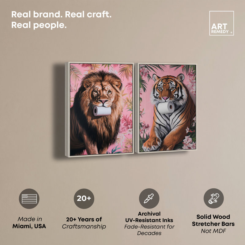 «Tropical Roll Animal Set», reproduction d'art sur toile par Art Remedy, H 54 po x l 36 po, Encadrement argenté