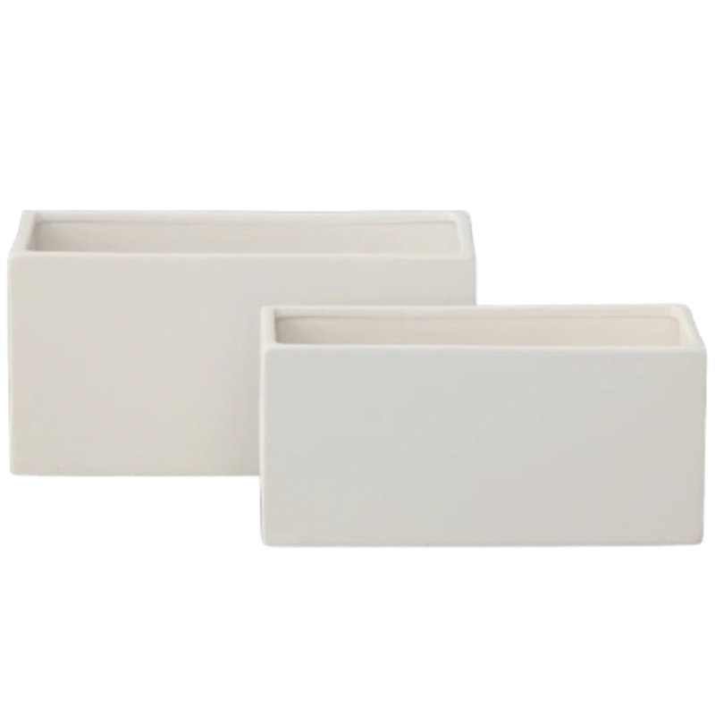 Ceramic Rectangle Pot Set Of Two Matte Finish White