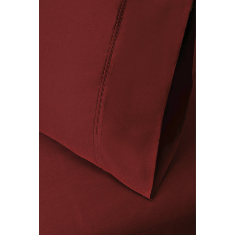 Ensemble de taie d'oreiller en coton certifié égyptien - 300 fils de couleur unie, Très grand lit, Bourgogne