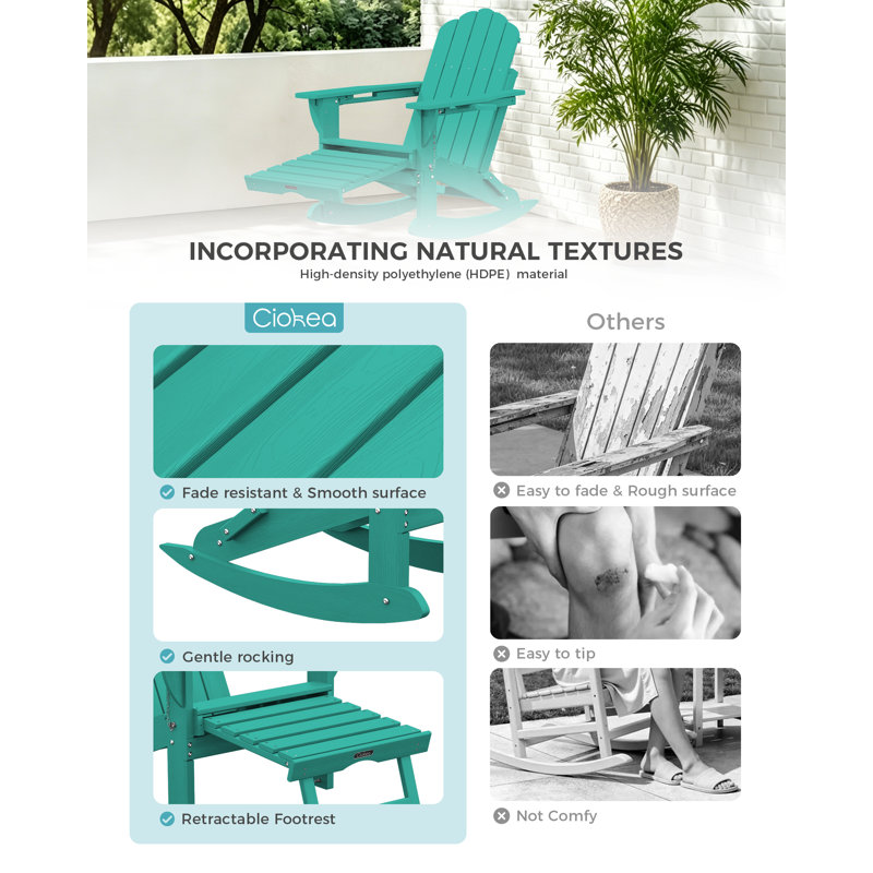 Adirondack Rocking Chairs with Retractable Ottoman, Lake Blue