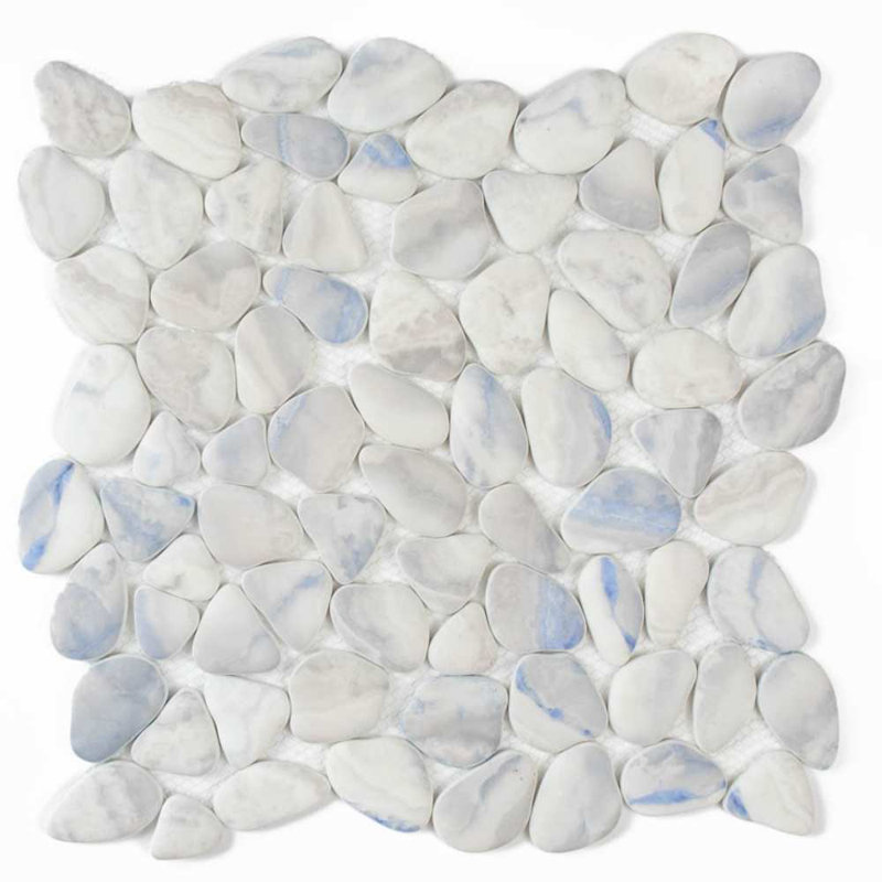 Huron Glass Pebbles Mosaic Tile, Blue