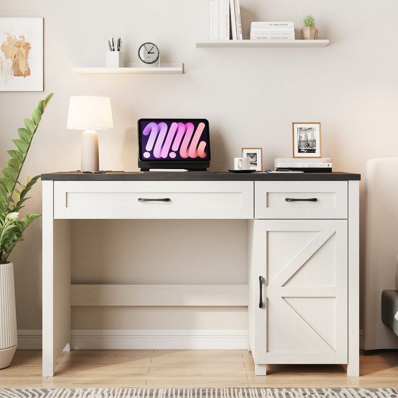 Farmhouse 47" Executive Desk, Black/White