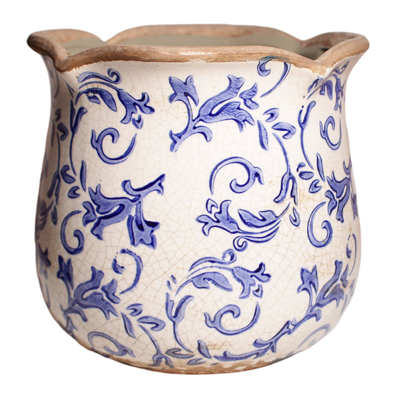 Retro Farmhouse Ceramic Pot Planter & Vase, Vintage Antique Flower Pot for Indoor Plants & Home Garden Decor, Blue