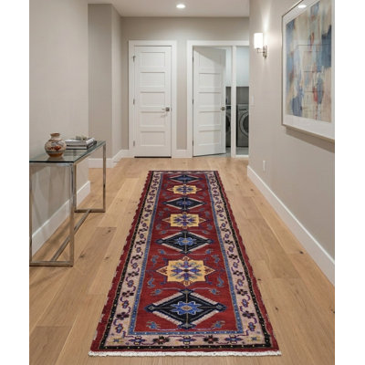 Red | Beige Silk & Wool Handmade Oriental Indoor Area Rug Hand Knotted Runner