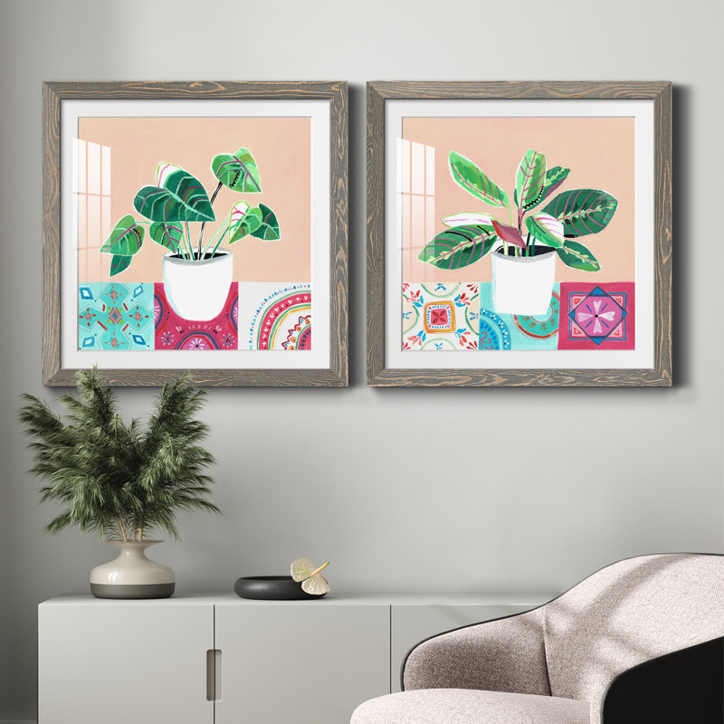 «Growing Happy I», ensemble de 2 peintures, H 35,5 po x l 71 po x P 1,5 po, Cadre en papier gris