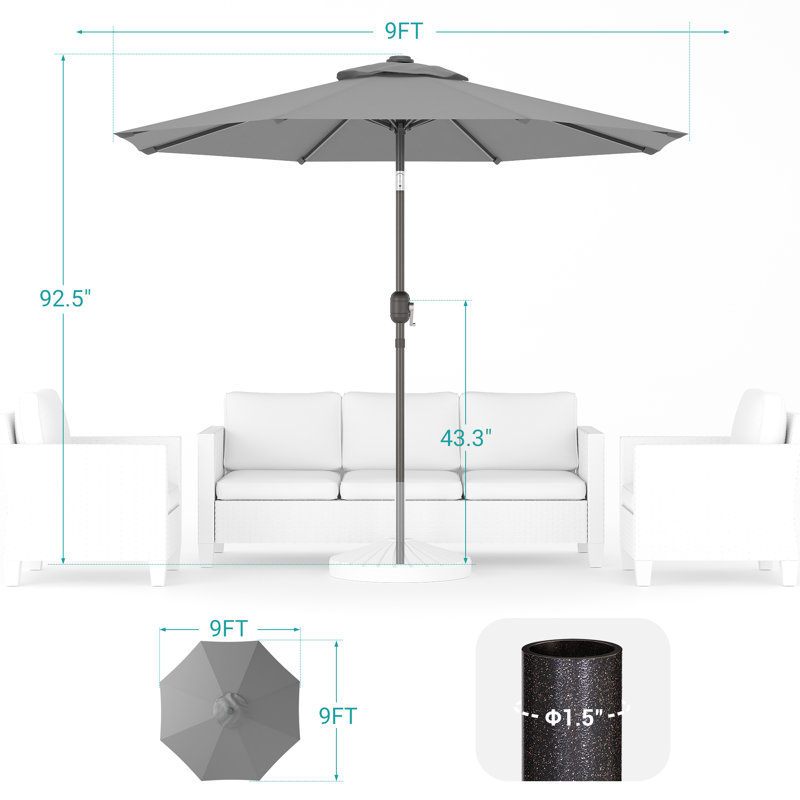 Parasol de marché 108 po Doraline, H 92,9 po x l 90 po x P 90 po, Gris