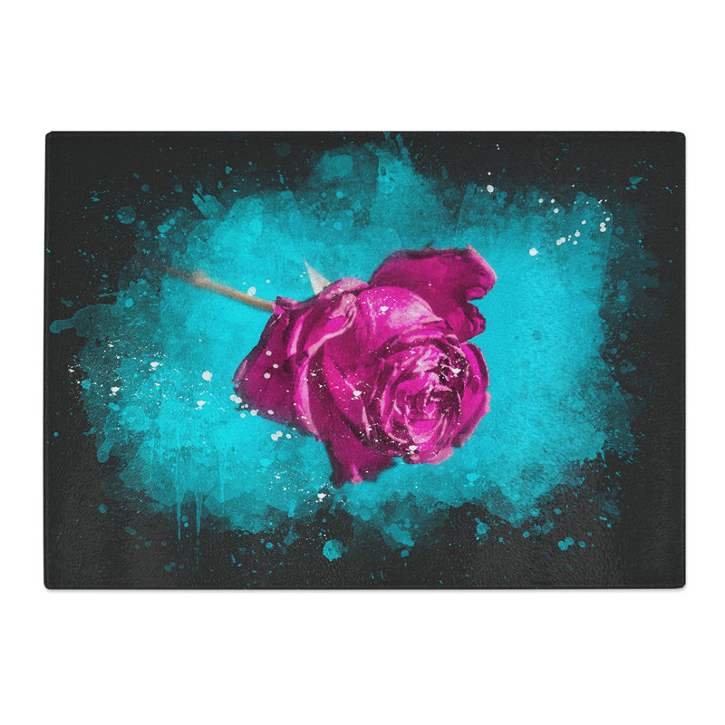 Tempered Glass Fuscia Pink Dying Rose Chopping Board, 28.5 cm x 39 cm