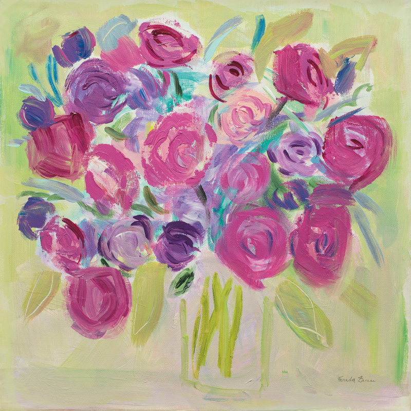 Pink Roses by Farida Zaman - Wrapped Canvas Painting, 30cm H x 30cm W