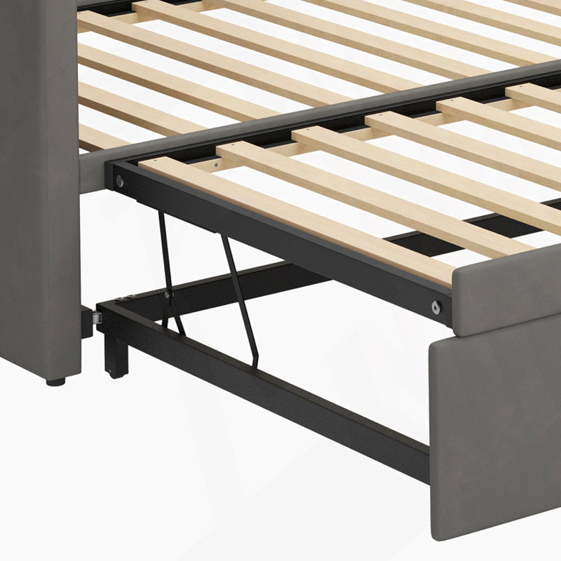 Velvet Daybed with Extended Pop Up Trundle, Gray