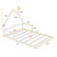 Lit double en bois avec tête de lit en forme de maison, blanc-912731562-912731561