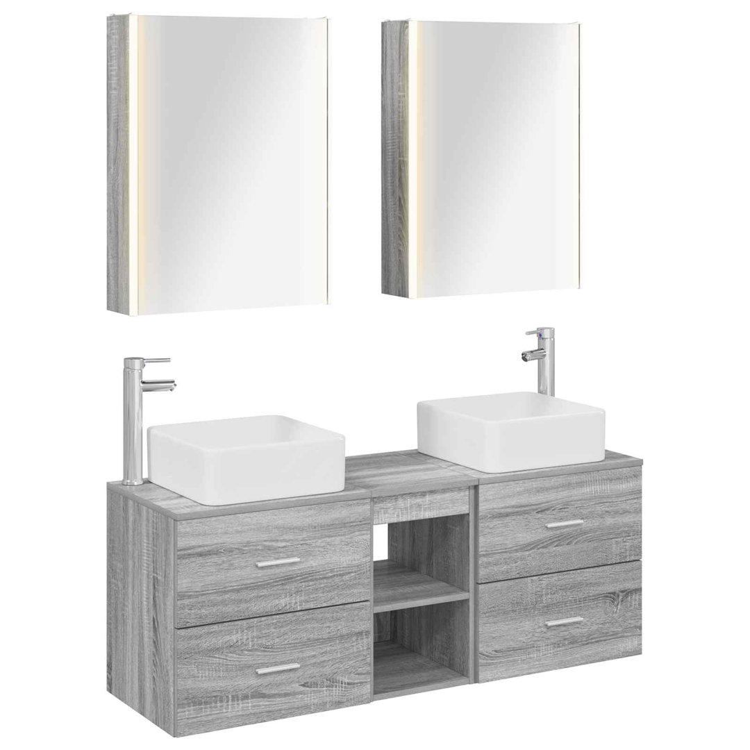 vidaXL Bathroom Furniture Set 5 pcs Engineered Wood and Glass Cabinet Mirror