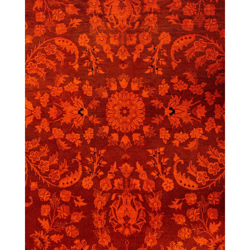 Tapis orange / rouge surteint de conception unique 8 pi 2 po x 10 pi 5 po Overdyed