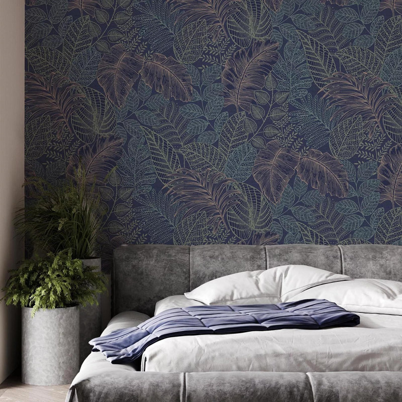 Superfresco Easy Scattered Leaves Floral Wallpaper, Blue/Copper