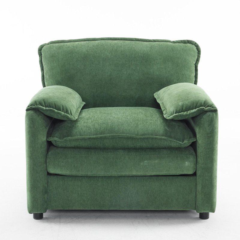 Oversized Chenille Lounge Chair, 38 Inch Wide, High Back Accent Armchair With Comfort Cushions, Green Chenille