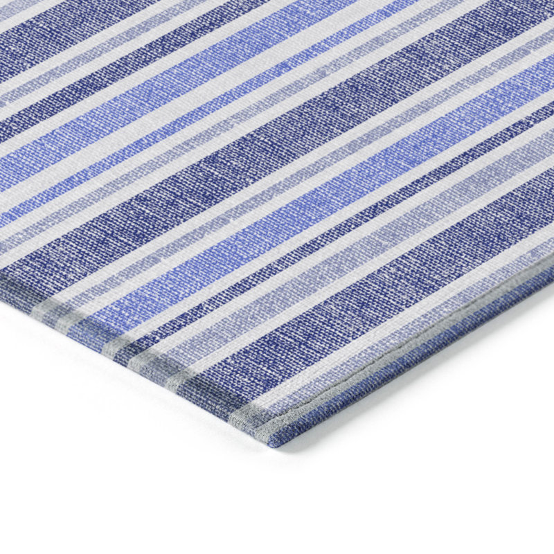 Tapis extérieur lavable antidérapant à rayures bleues 2 pi x 3 pi