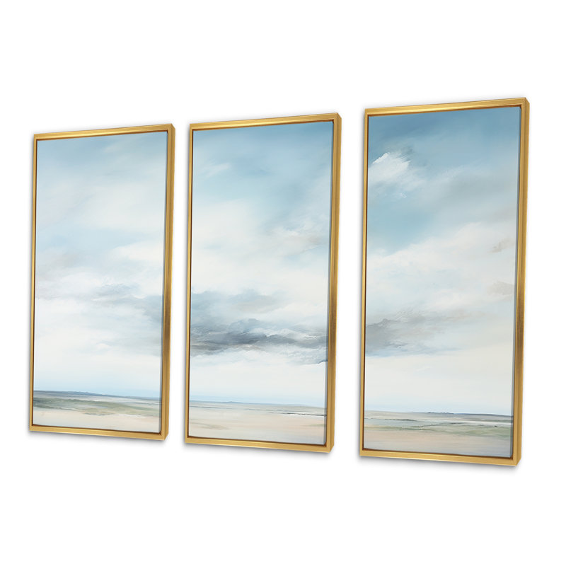 Minimalisme, ciel nuageux paysage III - ensemble d'art mural ciel, Cadre flottant doré, H 28 po x l 36 po x P 1 po