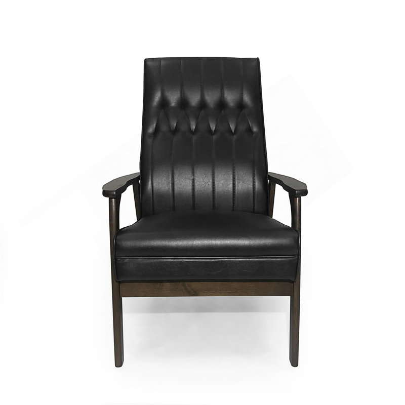 Chaise d'appoint rembourrée Mid-Century moderne, similicuir neige, Noir mat