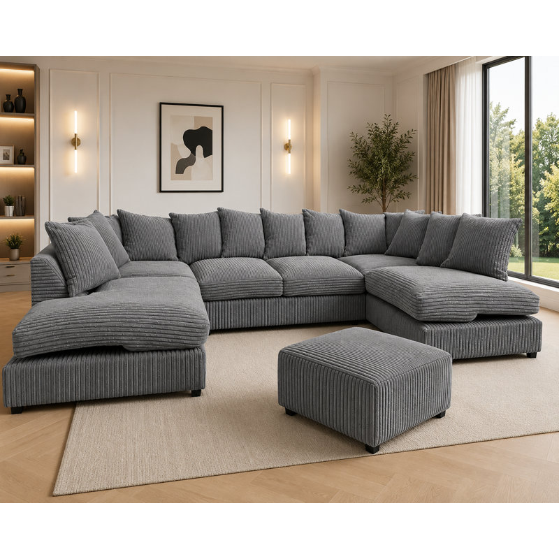 5 Seater Corduroy Corner Sofa , Charcoal