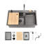 Évier de cuisine Waterfall, cuve simple en acier inoxydable noire, poste de travail multifonctionnel avec robinet de pluie et planche à découper, évier simple en acier inoxydable 30 x 22 po