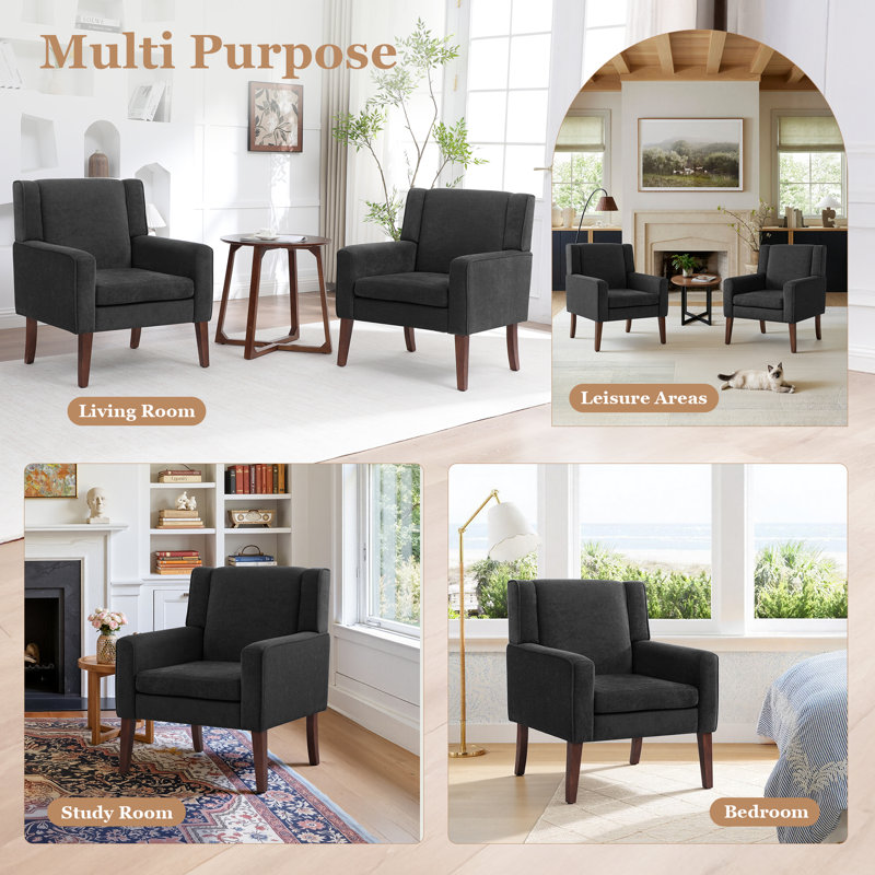Mid-Century Accent Chairs Featuring Removable Cushions, Dark Gray