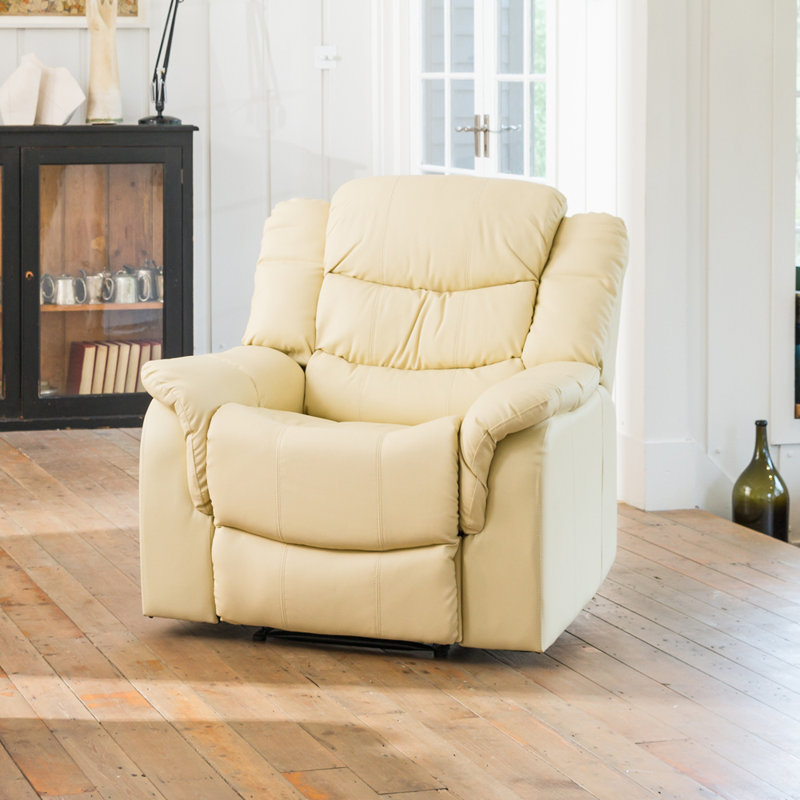 Delreal 92cm Wide Faux Leather Lift Assist Standard Recliner with Massager, Cream