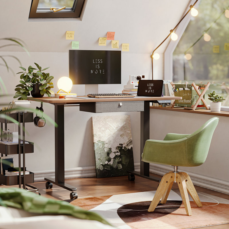 Height Adjustable Rectangle Standing Desk, 46" H x 48" W x 24" D, Espresso/Black