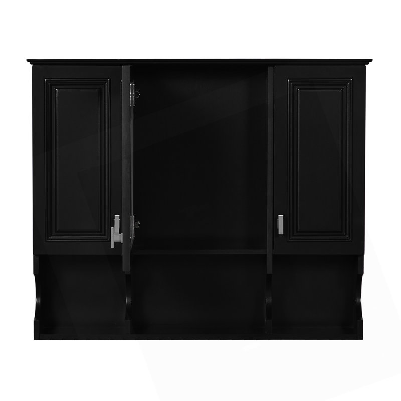 Armoire à pharmacie murale de 35 po x 28 po avec miroir et tablettes ouvertes, solution de rangement compacte et élégante pour les salles de bain modernes