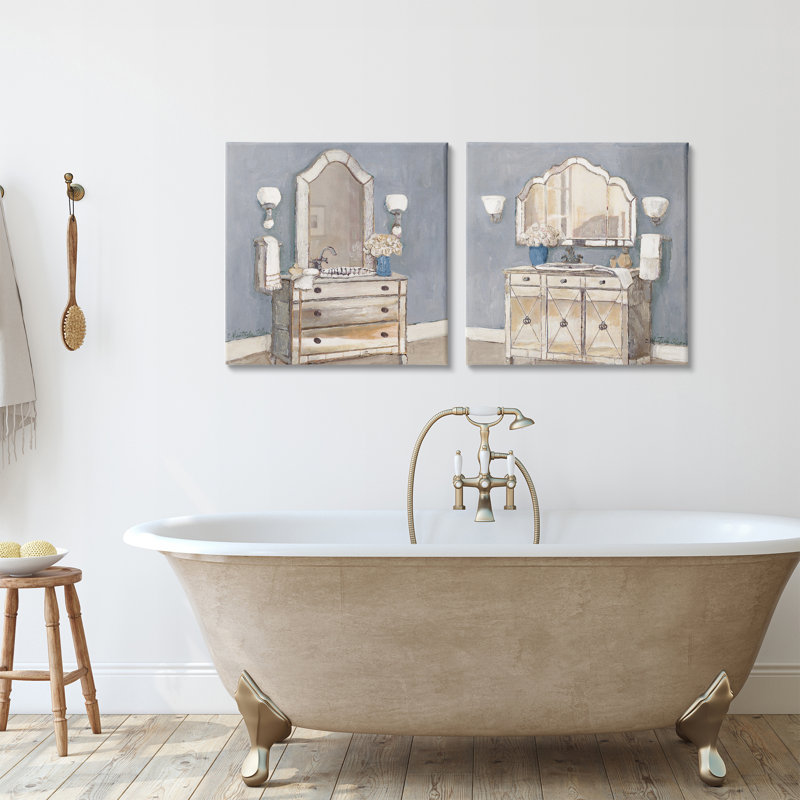 Ensemble de 2 impressions sur toile Elegant Traditional Bathroom Views, design par Charlene Olson, H 24 po x l 48 po