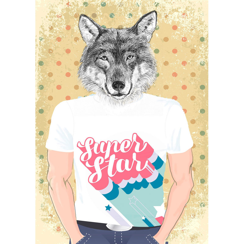 Super Star Wolf 1 Piece Wall Art, 80cm H x 60cm W, Wrapped Canvas