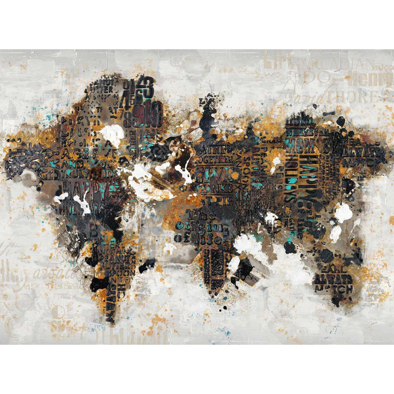 Carte du monde abstraite avec typographie - toile de salon moderne