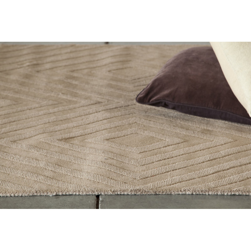 Tapis carré à motif géométrique concave en laine touffeté à la main Worcester, Rectangle 5 pi x 7 pi