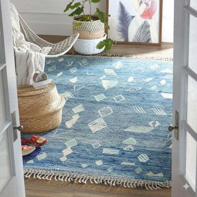 Desert Veil Blue Hand-Knotted Wool Rug | Eastern Oriental Rugs Contemporary Transitional Area Rug