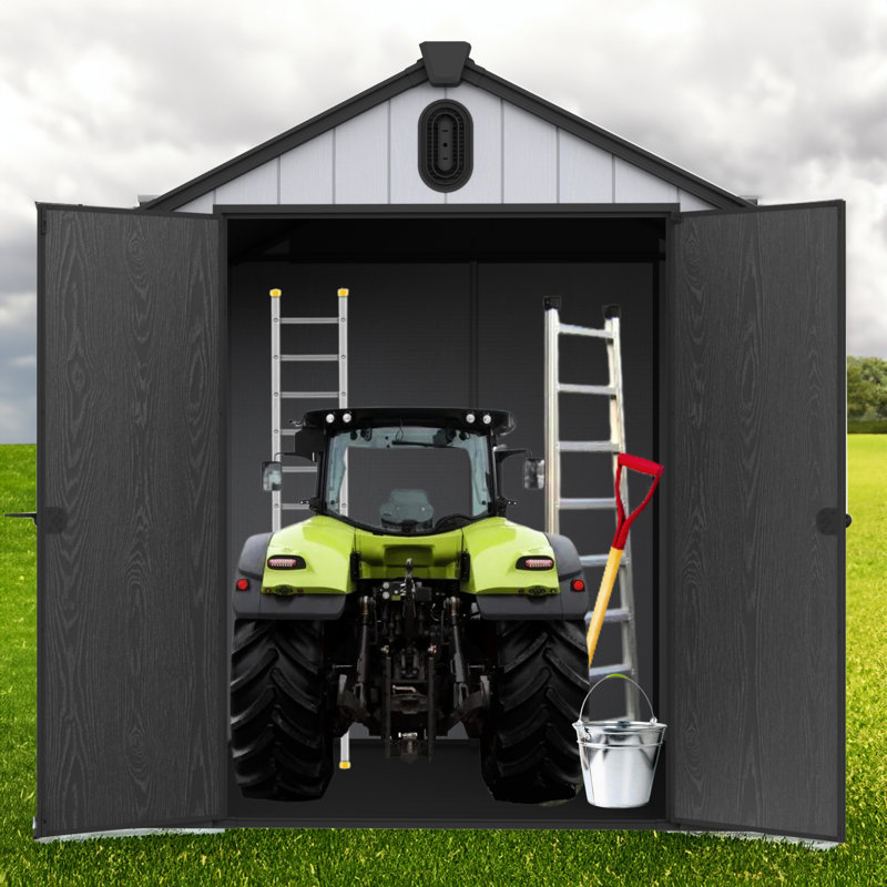 Pièce de rangement pour la cour arrière 6 * 8Ft avec grand espace - plastique, remise extérieure pratique pour les outils