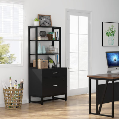 2 Drawer Vertical File Cabinet with Lock and Bookshelf by Yamazaki Home