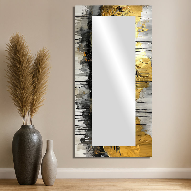 Golden Tropical Dance Of The Poppies I - Floral Wall Mirror Art - Printed On Metal, 28" x 55"